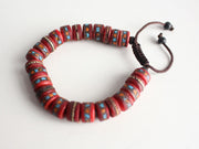 Red Inlaid Flat Bone Beads Bracelet - nepacrafts