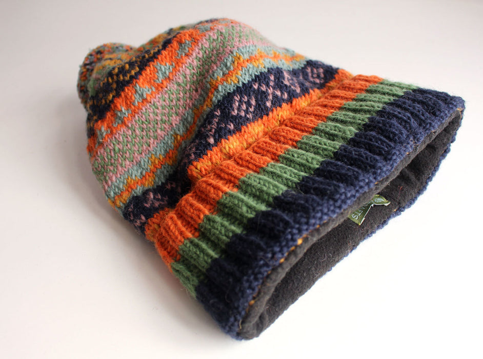 Orange Pure and Soft Wool Winter Sherpa Pom Pom Beanie - nepacrafts