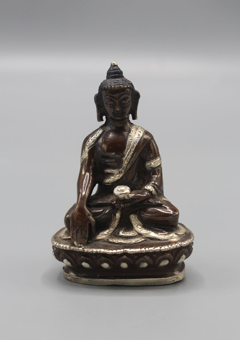 Silver Robe Copper Shakyamuni Buddha Statue 3.3"H
