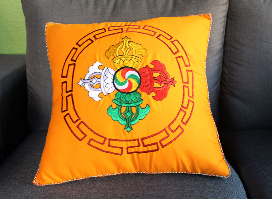 Orange Double Dorje Cushion Cover with thin inner foam
