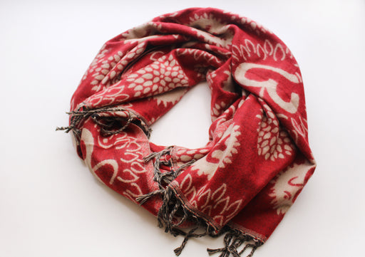 Red Color Hindu OM Printed Hand Loomed Himalayan Yak Wool Shawl - nepacrafts