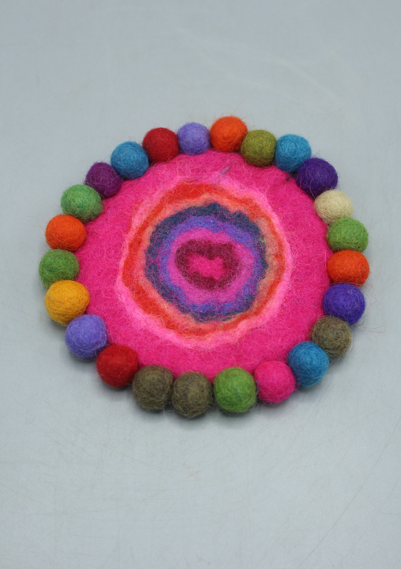 Dark Pink Felt Round Tea Coaster