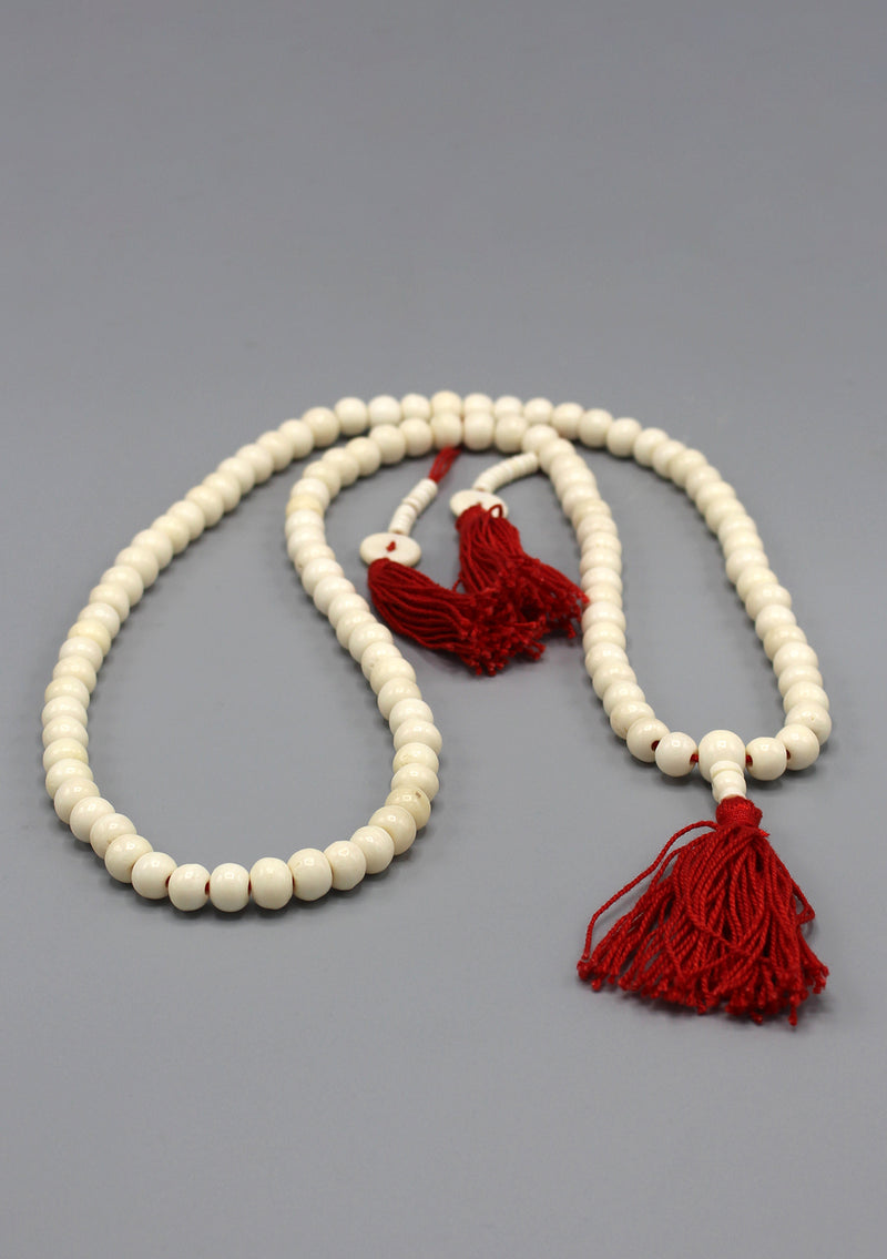White Bone Beads Prayer Mala with Counter