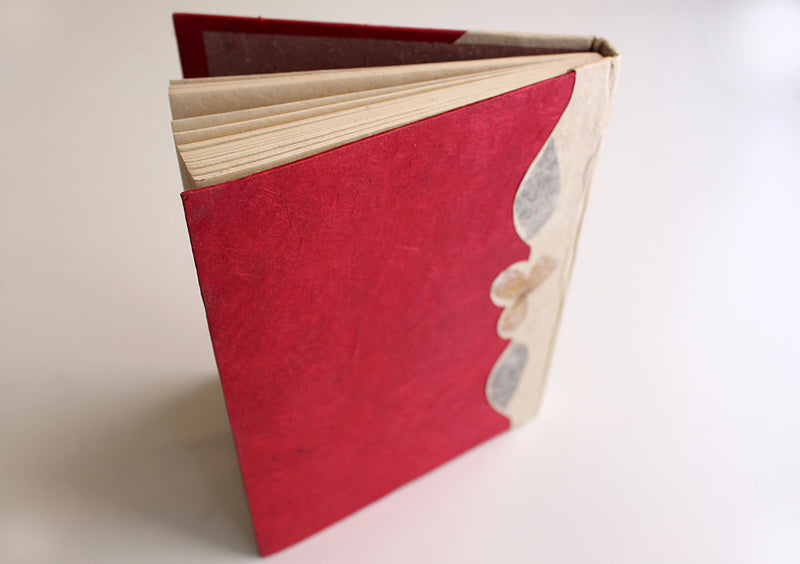 Maroon Real Flower Printed Nepalese Lokta Paper Blank Journal - nepacrafts