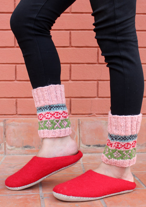 Christmas Gift Peach Multicolor Woolen Short Legwarmers - nepacrafts