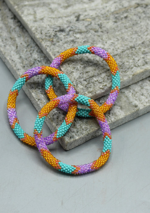 Shiny Yellow & Mixed Beads Nepalese Roll on Bracelet