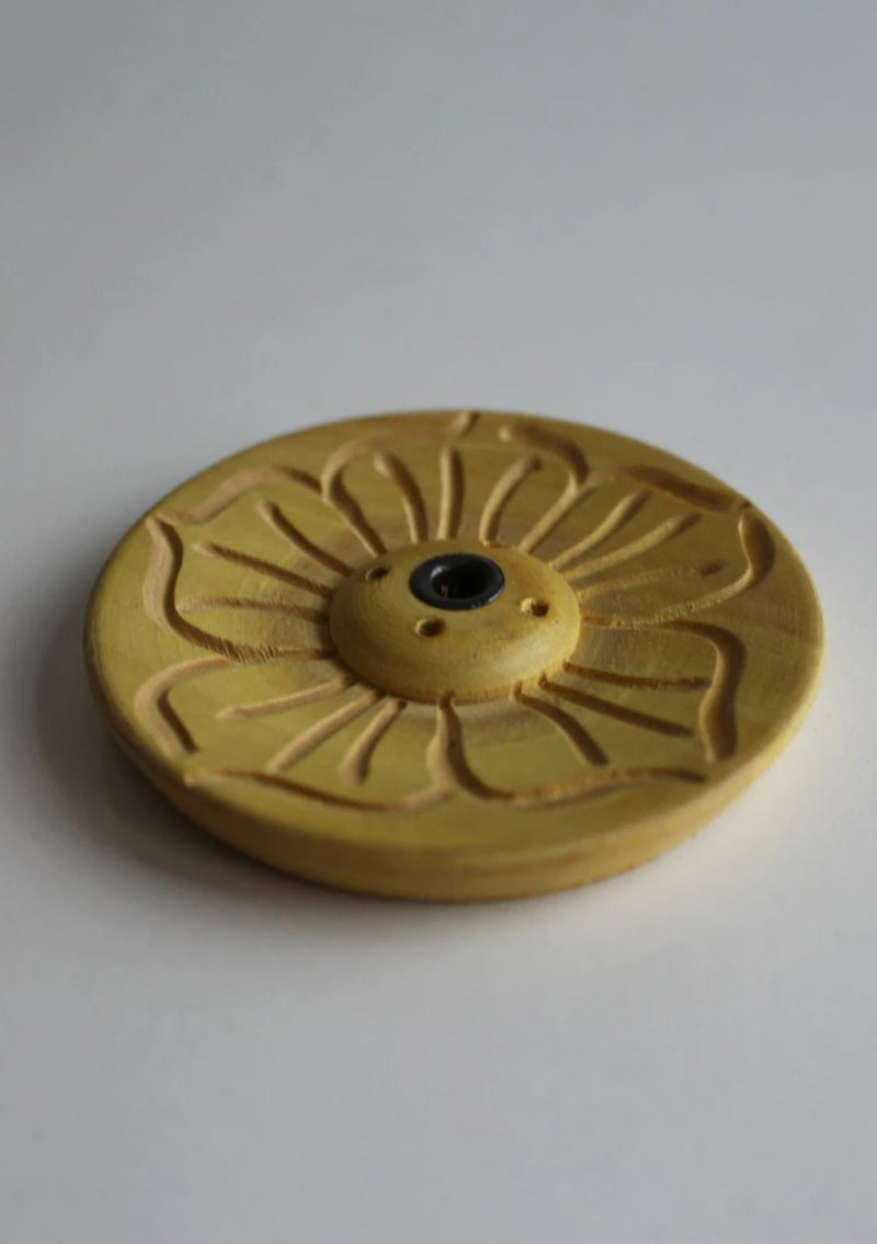 Wooden Incense Burner with Flower Carving
