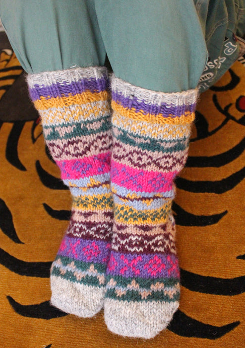 Pink Multicolor Pure Woolen Unisex Children Knee High Socks