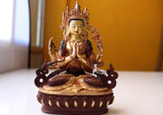 Gold Plated Om Mani Chenrezig Statue -Avalokiteshwora Tibetan Statue 6" - nepacrafts