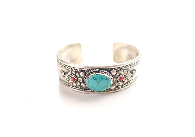 White Metal Inlaid Tibetan Bracelet - nepacrafts