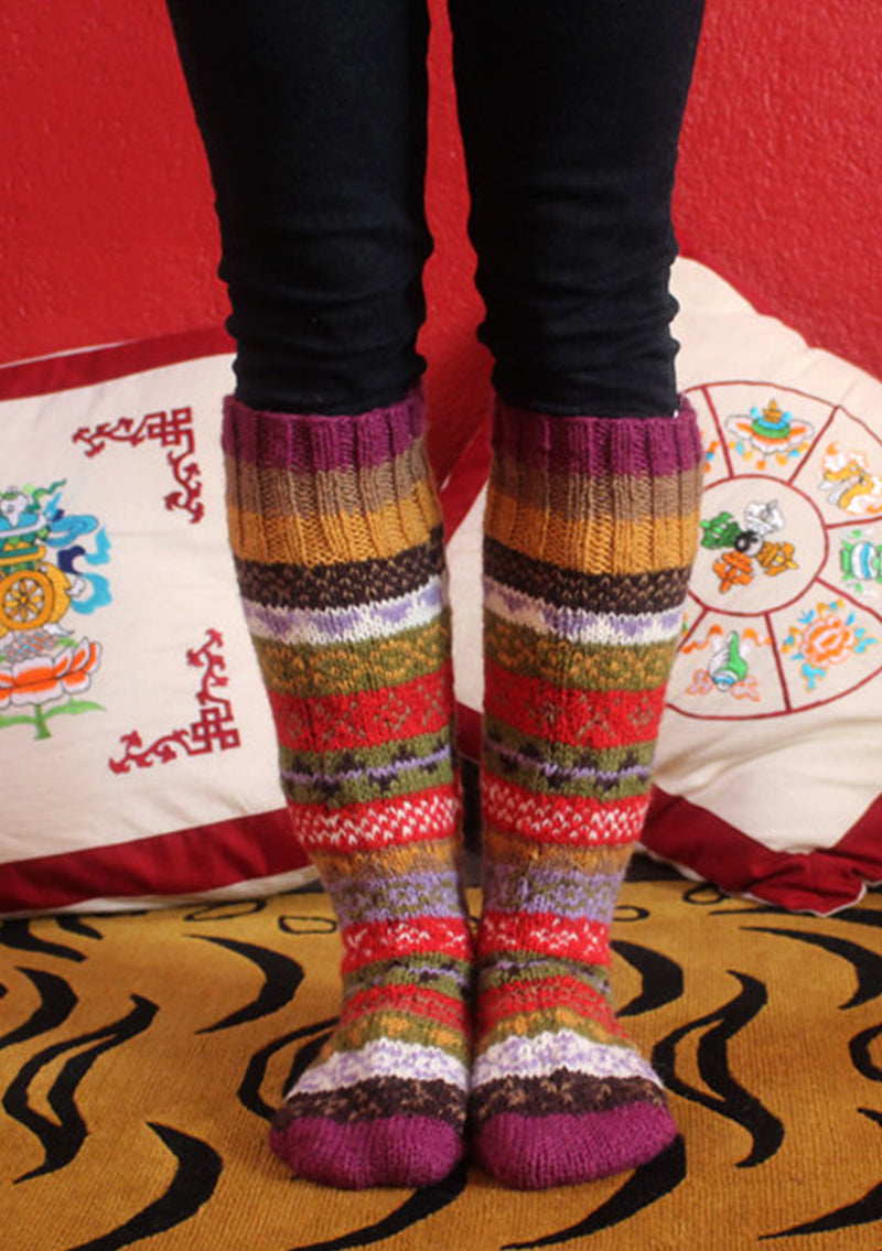 Purple Multicolors Woolen Knee High Socks