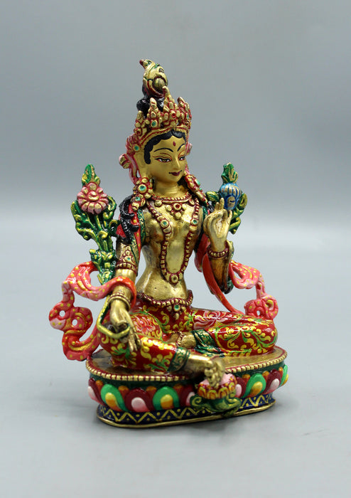 Fine Carving Green Tara Hand Painted Statue 5.5 inch