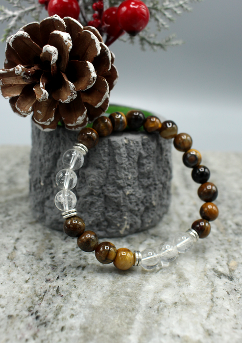 Tigers Eye with Clear Quartz Crystal Beads Stretchable Yoga bracelet