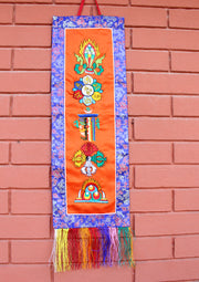 Tibetan Five Symbol Embroidered Polyester Wall Hanging Banner - nepacrafts