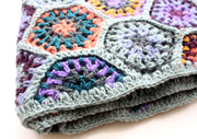Hexagon Motif Pattern Hand Crochet Blue Multicolor Woolen Blanket/Throw - nepacrafts