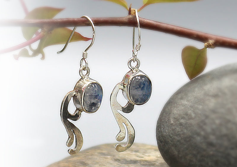 Leaf Moon Stone Sterling Silver Earrings - nepacrafts