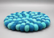 Blue Round Felted Balls Mat 22cm - nepacrafts