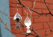 Black Onyx Inlaid Silver Sterling Tibetan Flame Earrings - nepacrafts