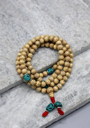 Genuine 108 Lotus Seeds Tibetan Prayer Mala with Turquoise Spacer - nepacrafts