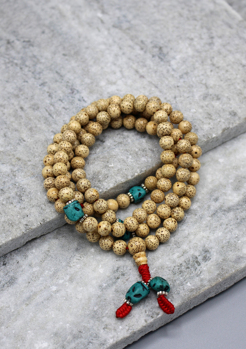 Genuine 108 Lotus Seeds Tibetan Prayer Mala with Turquoise Spacer - nepacrafts