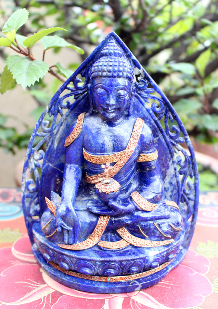 Stunning Lapis Lazuli Healing Medicine Buddha Statue 7" High - nepacrafts
