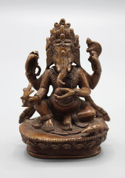 Copper Hindu Lord Four Armed Ganesha Statue