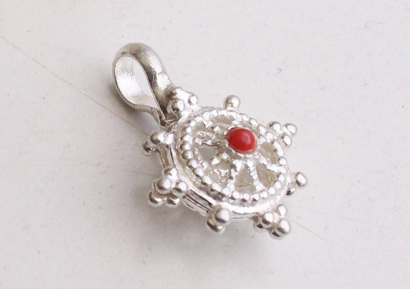 925 Silver Sterling Dharma Chakra Carved Tibetan Prayer Mala Counter - nepacrafts