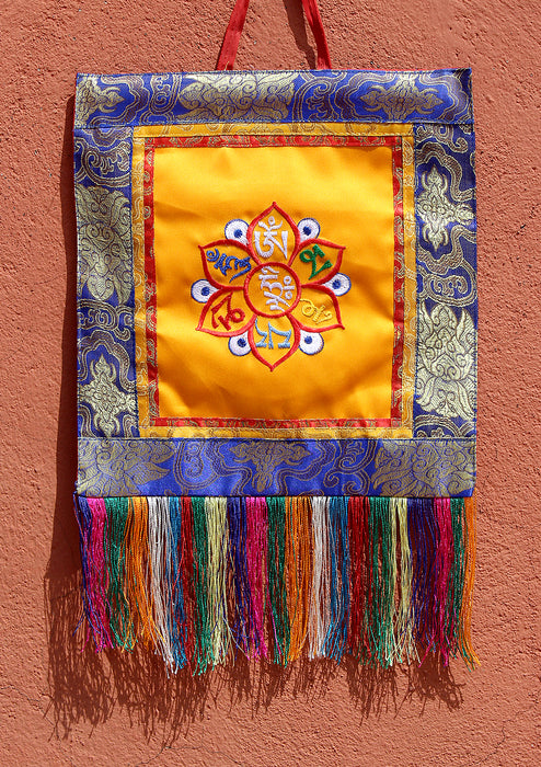 Om Mani Embroidered Brocade Wall Hanging Banner