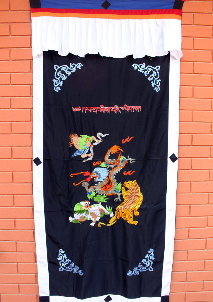 Heavy Embroidered Tibetan Kalachakra Door Curtain