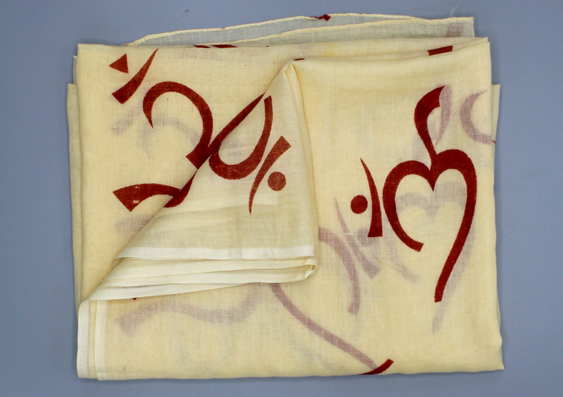 Cream Cotton Om Prayer Shawl - nepacrafts