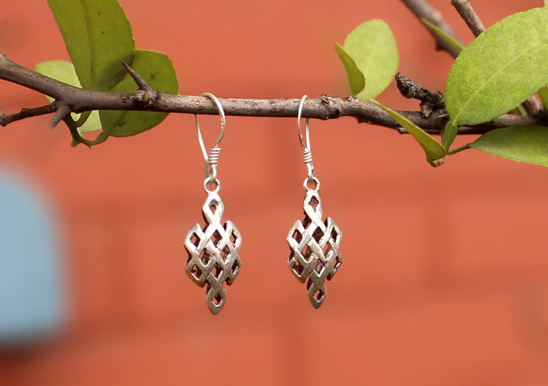 Eternal Knot Silver Drop Earrings - nepacrafts