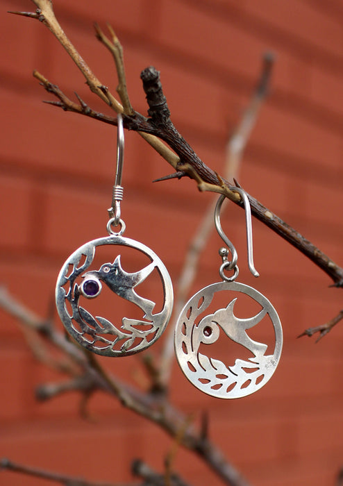 Round Silver Sterling Peace Dove Earrings - nepacrafts
