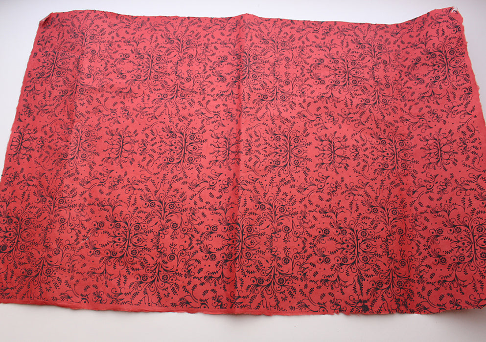 Black Flower & Leaf Printed Red Handmade Gift Wrapping Lokta Paper Sheets - nepacrafts
