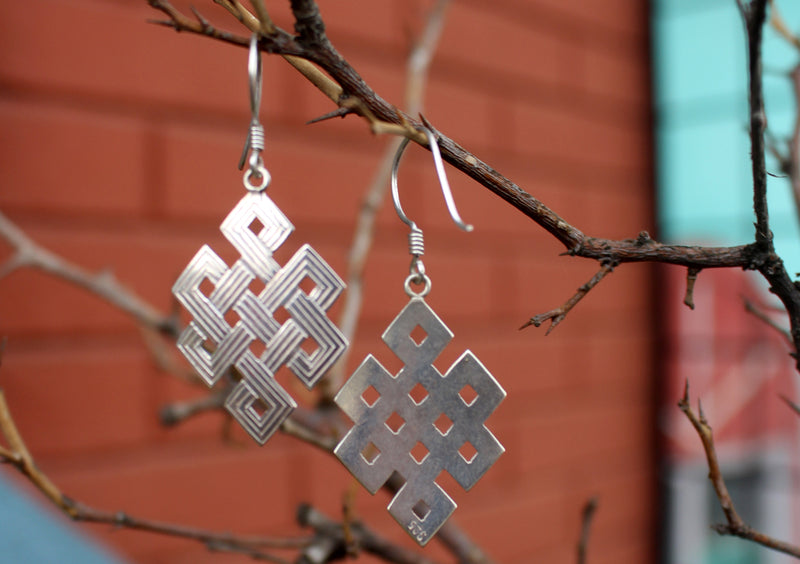 Tibetan Eternal Knot Silver Earrings - nepacrafts