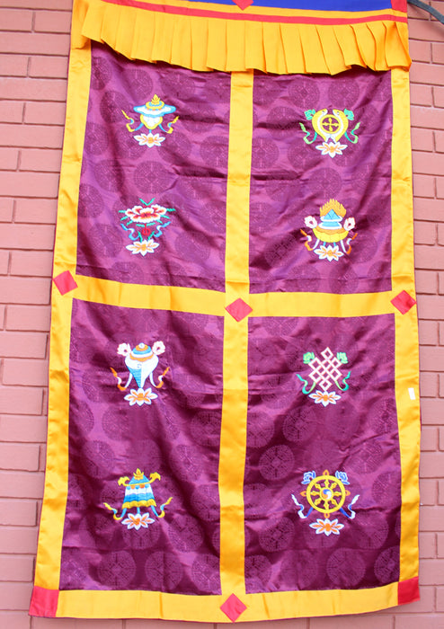 8 Auspicious Symbol Embroidered Silk Fabric Tibetan Door Curtain - nepacrafts