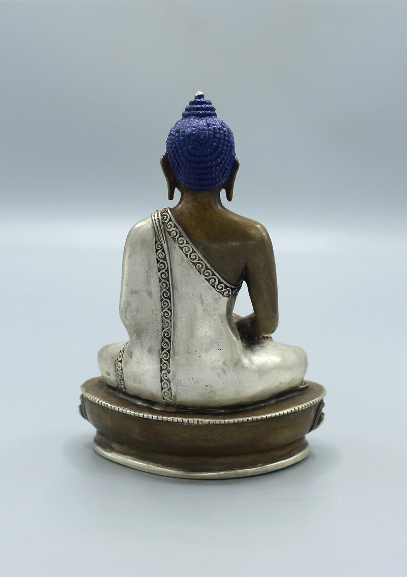 Copper Amitabha Buddha Statue with Silver Robe 5.5"