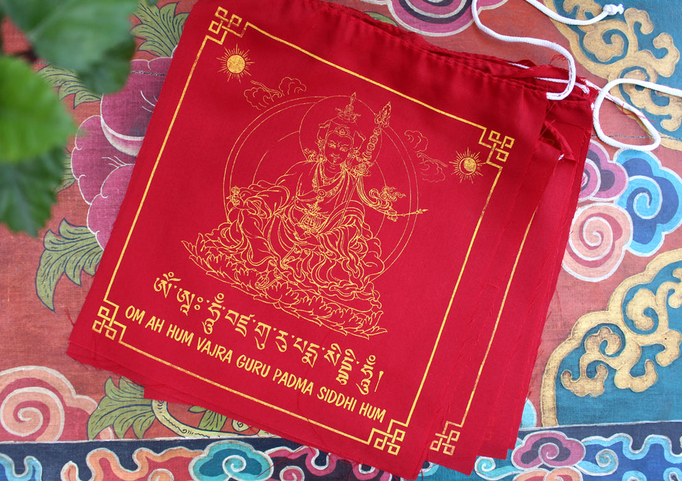 All Red Guru Padhmasambhava Tibetan Prayer Flag - nepacrafts