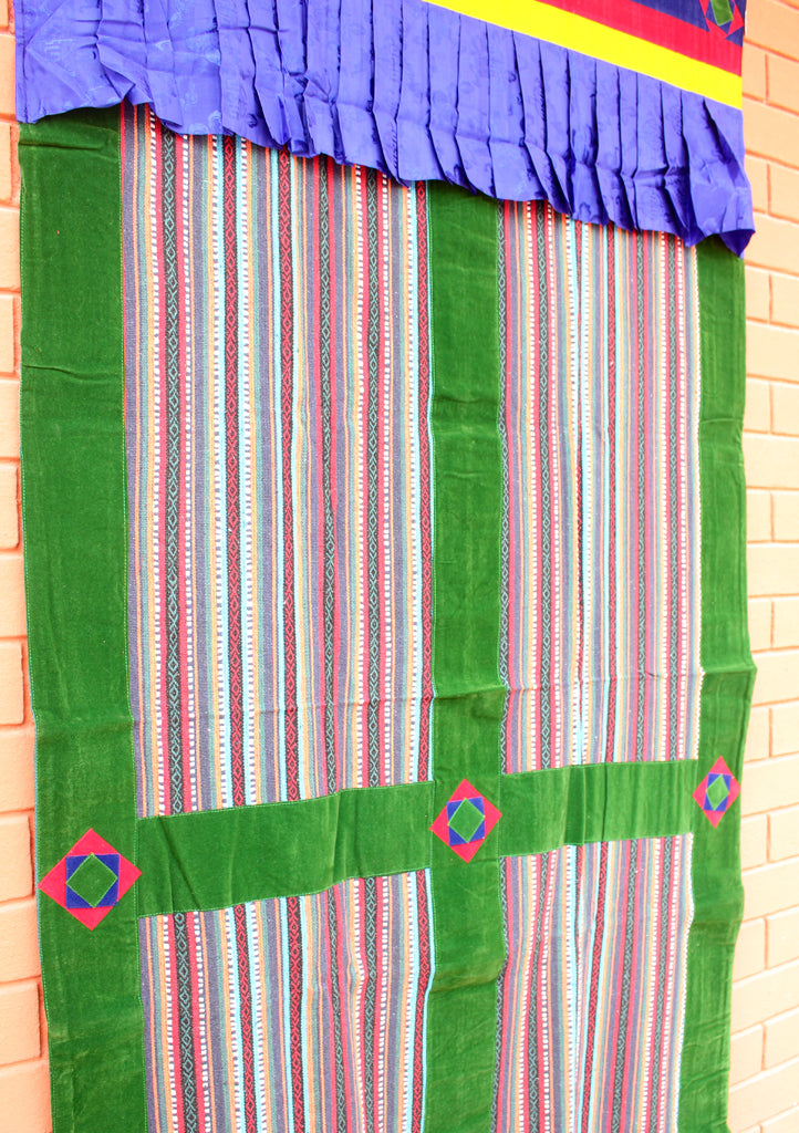 Green Soft Velvet Border Bhutanese Fabric Cotton Door/Wall Hanging Curtain - nepacrafts