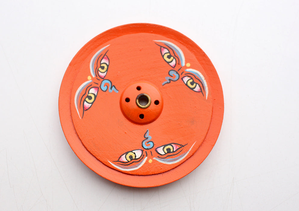 Buddha Eye Painted Flat Wooden Incense Burner - nepacrafts