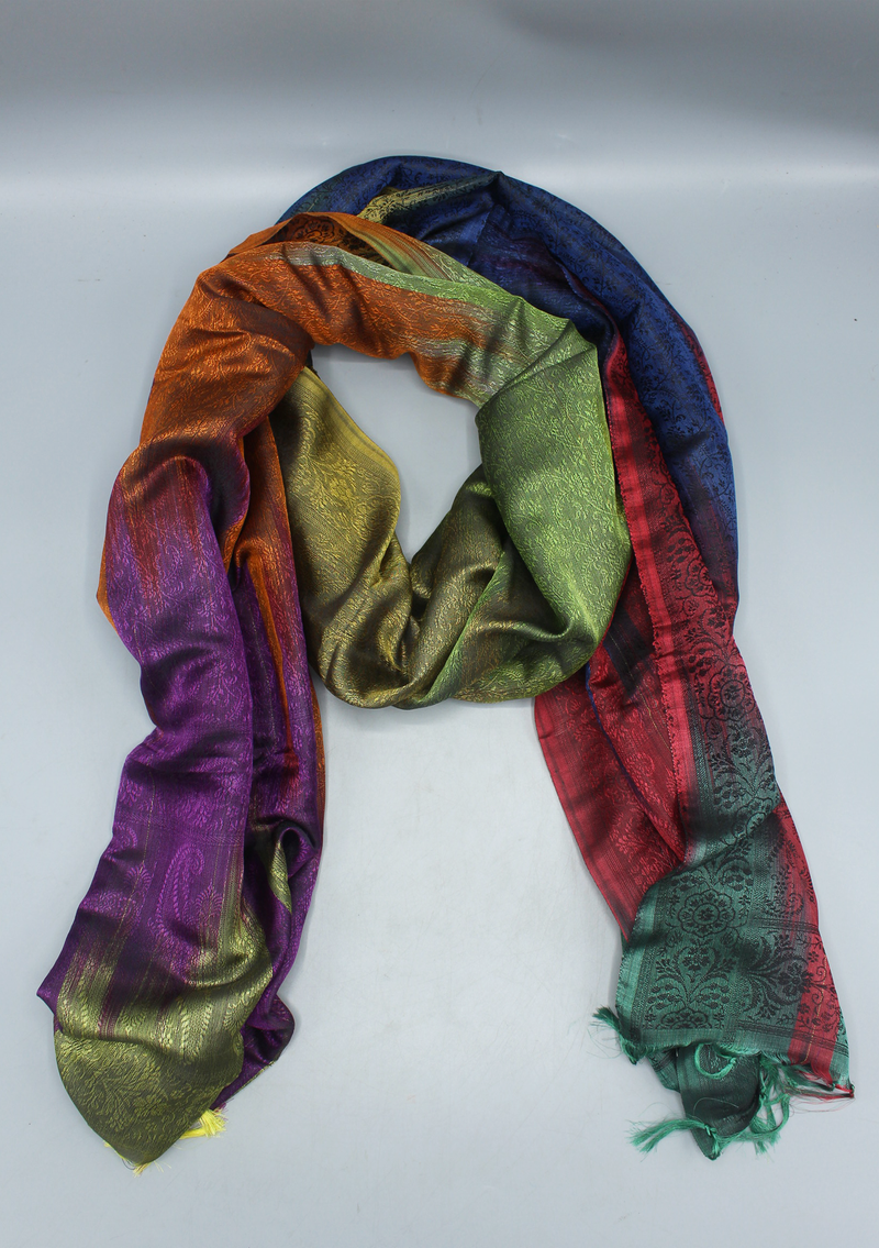 Silk Mixed Polyester Dark Mixed Colored Shawls