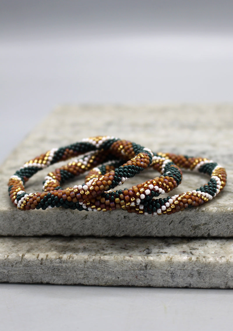 Green & Brown Diamond Pattern Nepalese Roll On Bracelet