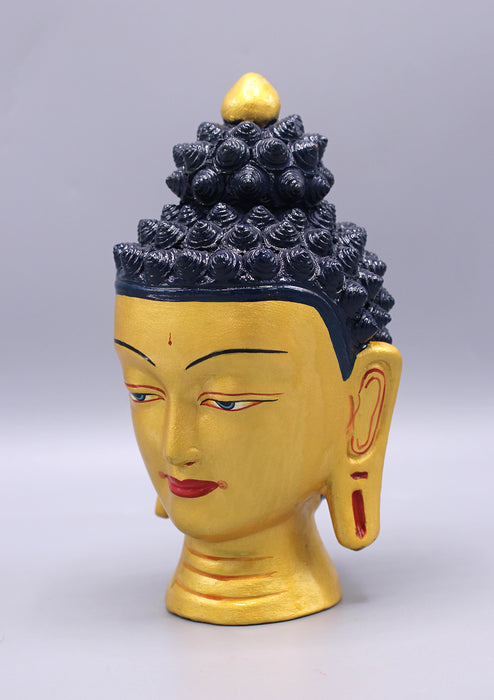 Gold Painted Clay Buddha Head Sculpture