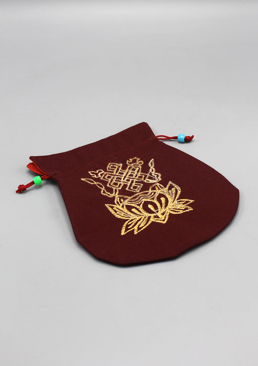 Endless Knot Lotus Embroidery Cotton Mala Bag - nepacrafts