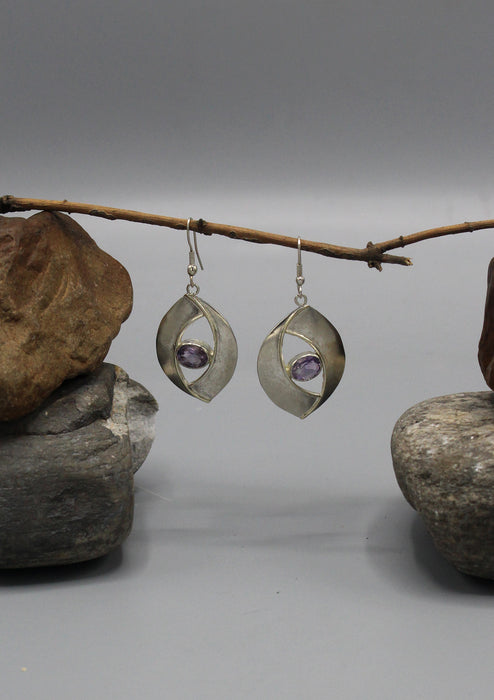 Evil Eyes Protection Amethyst Inlaid Silver Plated Earrings