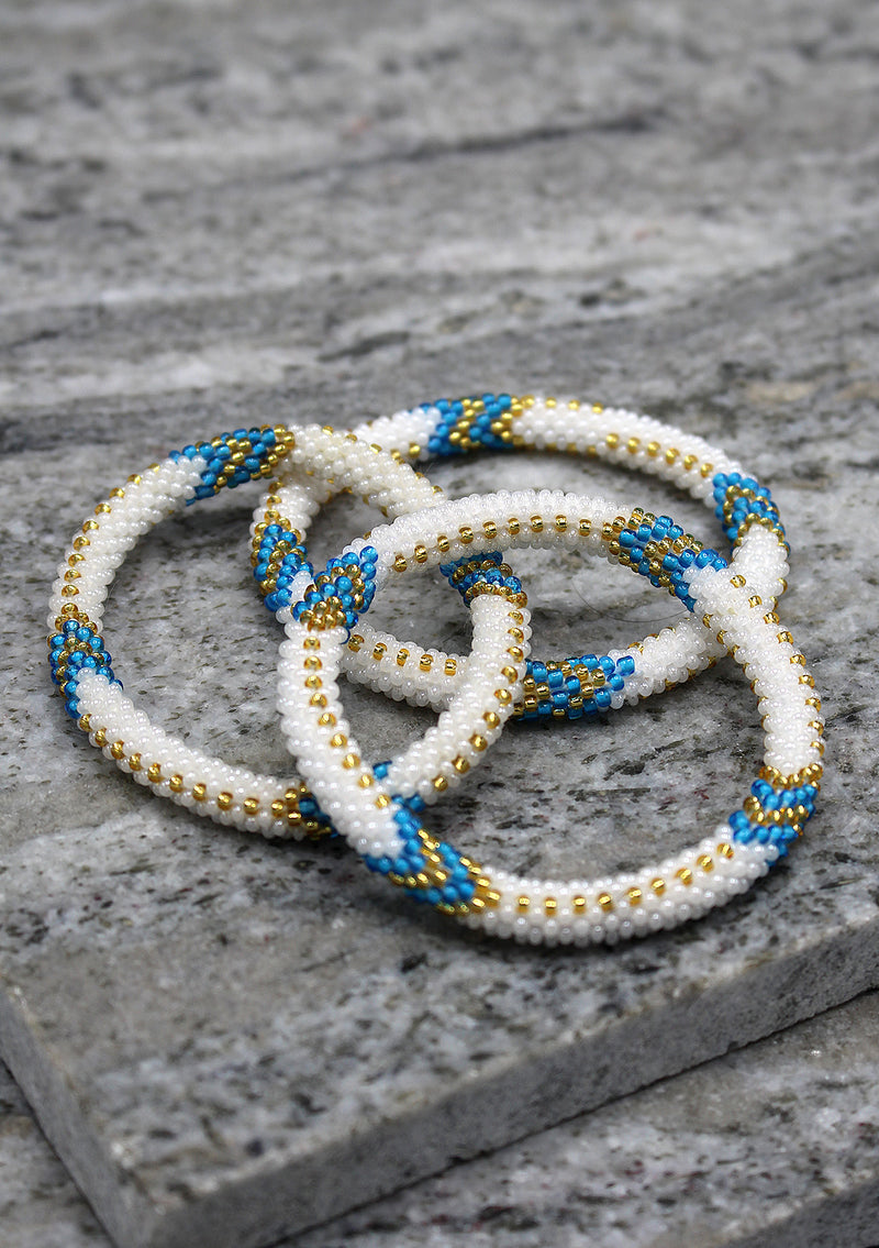 Gold and white Diamond Glass Beads Bracelet