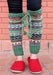 Hand Knitted Green Multicolor Winter Leg Warmers with Knitted Lace - nepacrafts