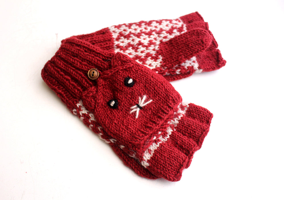 Hand knit Cat Mittens