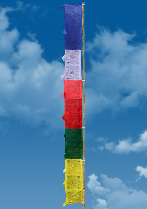 Three Tibetan Deities, Windhorse and Kalachakra Large Vertical Prayer Flags - nepacrafts