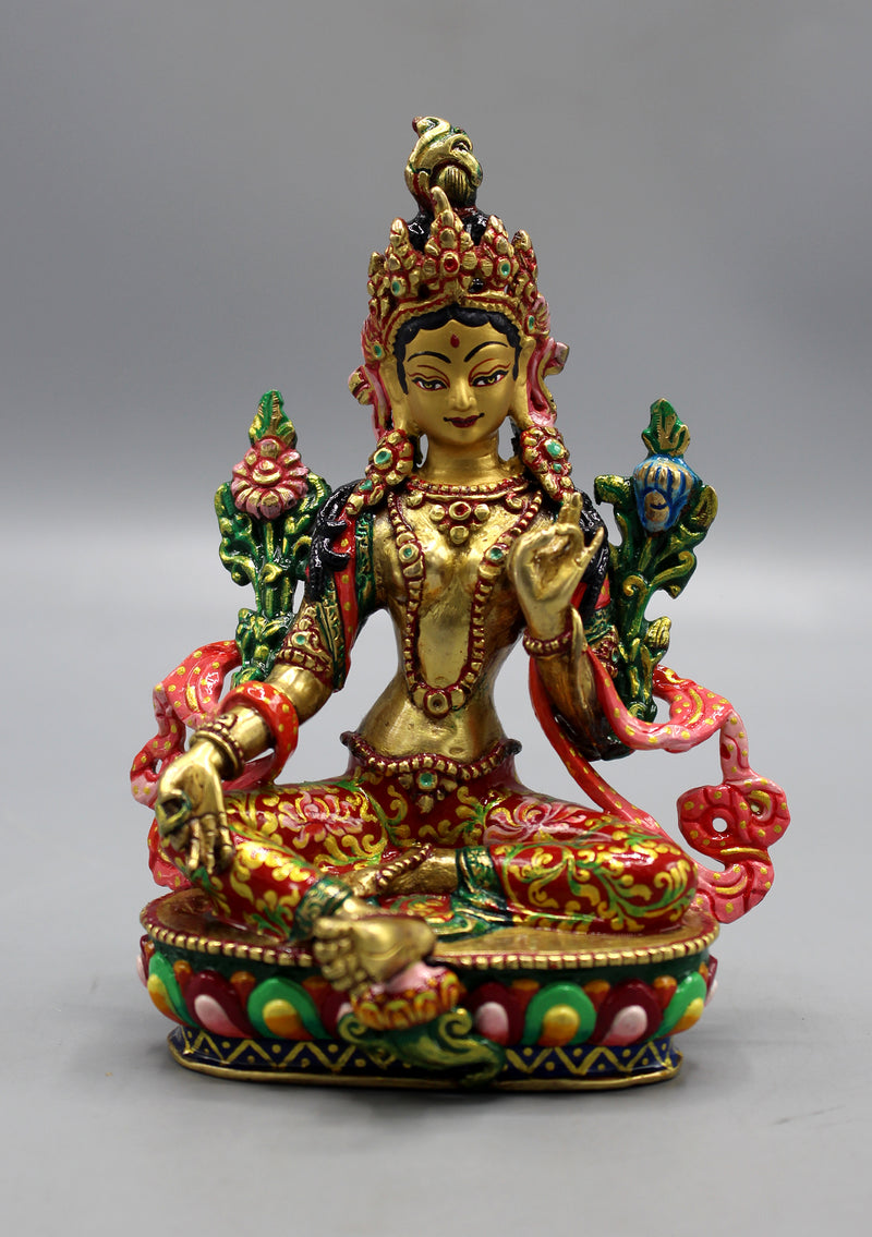 Fine Carving Green Tara Hand Painted Statue 5.5 inch