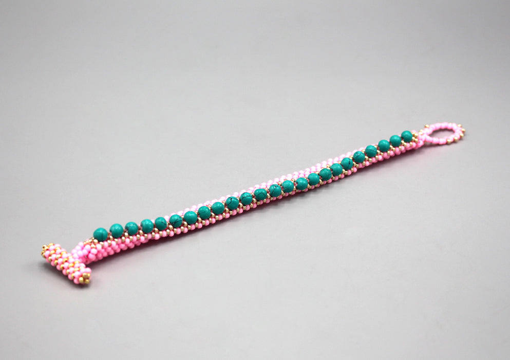 Elegant Green and Pink Glass Beads Women's Bracelet - nepacrafts